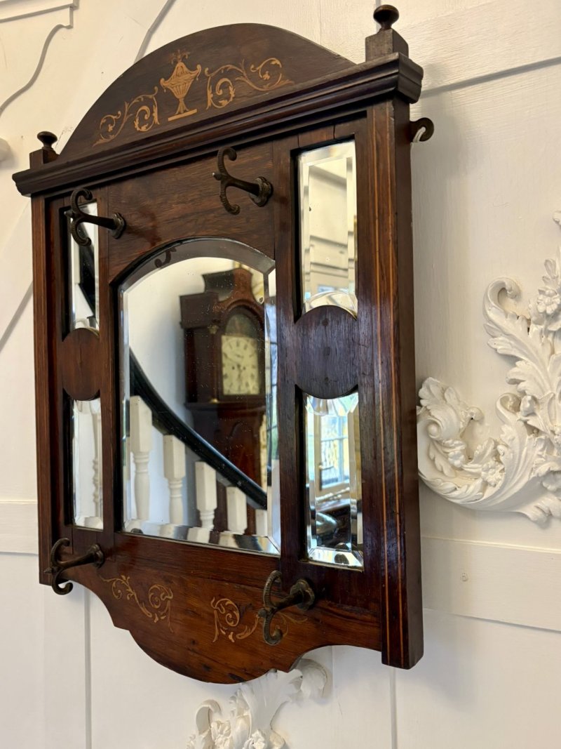 Antique Edwardian Quality Inlaid Rosewood Wall/Hall Mirror - Image 6